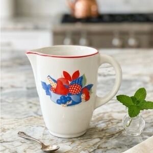 VTG 1940s Universal Cambridge Potteries Calico Fruit Ceramic Pitcher USA 5”H